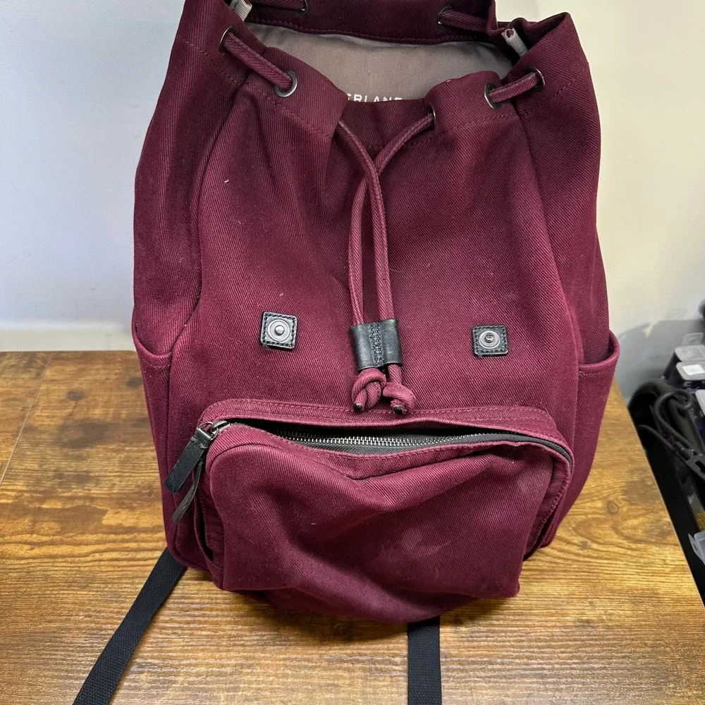 Everlane Modern Snap Backpack Burgundy Twill Laptop Bag Minimalist School Travel